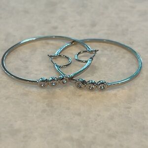 Large Silver Crystal Accent Hoop Earrings